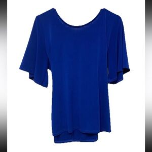 Green Envelope Top Women’s Large Dark Blue Tie Waist Back Keyhole Short Sleeve